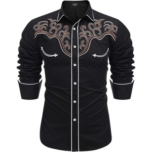 image:imageCOOFANDY Mens Western Cowboy Shirt Long Sleeve Embroidered Shirt Slim Fit Cotton Casual Button Down ShirtBlackpat9