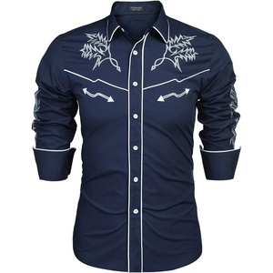 image:imageCOOFANDY Mens Western Cowboy Shirt Long Sleeve Embroidered Shirt Slim Fit Cotton Casual Button Down ShirtBlue
