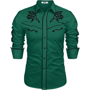 image:imageCOOFANDY Mens Western Cowboy Shirt Long Sleeve Embroidered Shirt Slim Fit Cotton Casual Button Down ShirtGreen