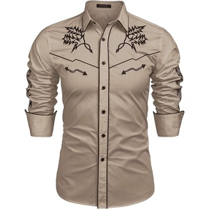 image:imageCOOFANDY Mens Western Cowboy Shirt Long Sleeve Embroidered Shirt Slim Fit Cotton Casual Button Down ShirtKhaki