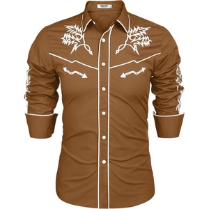 image:imageCOOFANDY Mens Western Cowboy Shirt Long Sleeve Embroidered Shirt Slim Fit Cotton Casual Button Down ShirtLight Brown