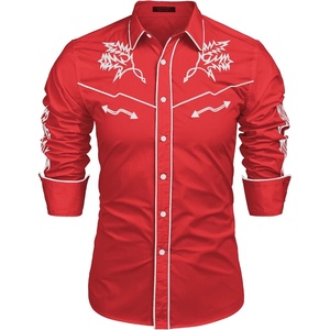 image:imageCOOFANDY Mens Western Cowboy Shirt Long Sleeve Embroidered Shirt Slim Fit Cotton Casual Button Down ShirtRed White