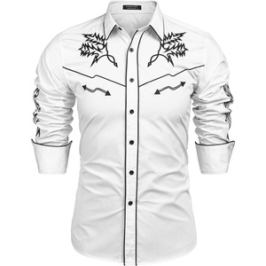 image:imageCOOFANDY Mens Western Cowboy Shirt Long Sleeve Embroidered Shirt Slim Fit Cotton Casual Button Down ShirtWhite