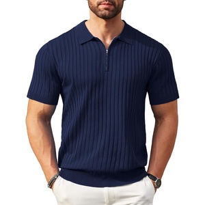 image:imageCOOFANDY Mens Zipper Polo Shirts Short Sleeve Ribbed Knit Polo T Shirts Fashion Casual Golf ShirtsAnavy Blue