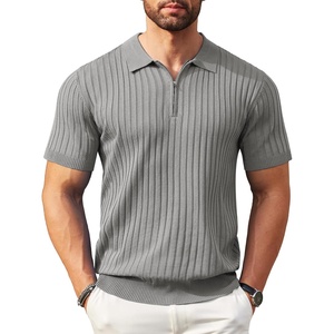 image:imageCOOFANDY Mens Zipper Polo Shirts Short Sleeve Ribbed Knit Polo T Shirts Fashion Casual Golf ShirtsLight Grey