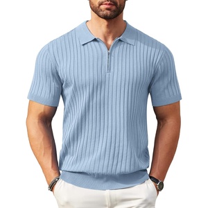image:imageCOOFANDY Mens Zipper Polo Shirts Short Sleeve Ribbed Knit Polo T Shirts Fashion Casual Golf ShirtsSky Blue