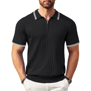 image:imageCOOFANDY Mens Zipper Polo Shirts Short Sleeve Ribbed Knit Polo T Shirts Fashion Casual Golf ShirtsStriped Black Striped