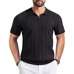 image:imageCOOFANDY Mens Zipper Polo Shirts Short Sleeve Ribbed Knit Polo T Shirts Fashion Casual Golf ShirtsVblack