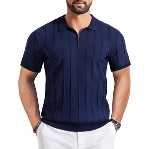 image:imageCOOFANDY Mens Zipper Polo Shirts Short Sleeve Ribbed Knit Polo T Shirts Fashion Casual Golf ShirtsVnavy Blue