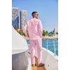 image:imageCOOFANDY Mens 2 Piece Cotton Sets Casual Long Sleeve Cuban Henley Shirt and Loose Pants Set Beach Vacation OutfitsDark Pink