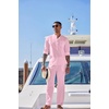 image:imageCOOFANDY Mens 2 Piece Cotton Sets Casual Long Sleeve Cuban Henley Shirt and Loose Pants Set Beach Vacation OutfitsDark Pink
