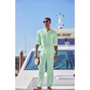 image:imageCOOFANDY Mens 2 Piece Cotton Sets Casual Long Sleeve Cuban Henley Shirt and Loose Pants Set Beach Vacation OutfitsIce Green