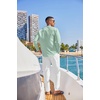 image:imageCOOFANDY Mens 2 Piece Cotton Sets Casual Long Sleeve Cuban Henley Shirt and Loose Pants Set Beach Vacation OutfitsLight Green Shirts White Pants