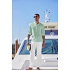 image:imageCOOFANDY Mens 2 Piece Cotton Sets Casual Long Sleeve Cuban Henley Shirt and Loose Pants Set Beach Vacation OutfitsLight Green Shirts White Pants