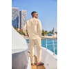 image:imageCOOFANDY Mens 2 Piece Cotton Sets Casual Long Sleeve Cuban Henley Shirt and Loose Pants Set Beach Vacation OutfitsLight Khaki