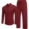image:imageCOOFANDY Mens 2 Piece Cotton Sets Casual Long Sleeve Cuban Henley Shirt and Loose Pants Set Beach Vacation OutfitsWine Red