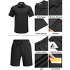 image:imageCOOFANDY Mens 2 Piece Outfits Casual Cotton Short Sleeve Polo Shirts and Shorts Sets Loose Fit Summer Athletic Track SuitsAll Black