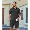image:imageCOOFANDY Mens 2 Piece Outfits Casual Cotton Short Sleeve Polo Shirts and Shorts Sets Loose Fit Summer Athletic Track SuitsAll Black