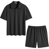 image:imageCOOFANDY Mens 2 Piece Outfits Casual Cotton Short Sleeve Polo Shirts and Shorts Sets Loose Fit Summer Athletic Track SuitsAll Black