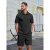 image:imageCOOFANDY Mens 2 Piece Outfits Casual Cotton Short Sleeve Polo Shirts and Shorts Sets Loose Fit Summer Athletic Track SuitsAll Black