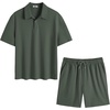 image:imageCOOFANDY Mens 2 Piece Outfits Casual Cotton Short Sleeve Polo Shirts and Shorts Sets Loose Fit Summer Athletic Track SuitsArmy Green