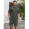 image:imageCOOFANDY Mens 2 Piece Outfits Casual Cotton Short Sleeve Polo Shirts and Shorts Sets Loose Fit Summer Athletic Track SuitsArmy Green
