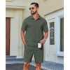 image:imageCOOFANDY Mens 2 Piece Outfits Casual Cotton Short Sleeve Polo Shirts and Shorts Sets Loose Fit Summer Athletic Track SuitsArmy Green