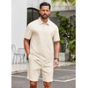 image:imageCOOFANDY Mens 2 Piece Outfits Casual Cotton Short Sleeve Polo Shirts and Shorts Sets Loose Fit Summer Athletic Track SuitsBeige