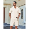 image:imageCOOFANDY Mens 2 Piece Outfits Casual Cotton Short Sleeve Polo Shirts and Shorts Sets Loose Fit Summer Athletic Track SuitsBeige