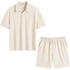 image:imageCOOFANDY Mens 2 Piece Outfits Casual Cotton Short Sleeve Polo Shirts and Shorts Sets Loose Fit Summer Athletic Track SuitsBeige