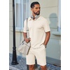 image:imageCOOFANDY Mens 2 Piece Outfits Casual Cotton Short Sleeve Polo Shirts and Shorts Sets Loose Fit Summer Athletic Track SuitsBeige