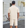 image:imageCOOFANDY Mens 2 Piece Outfits Casual Cotton Short Sleeve Polo Shirts and Shorts Sets Loose Fit Summer Athletic Track SuitsBeige