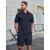 image:imageCOOFANDY Mens 2 Piece Outfits Casual Cotton Short Sleeve Polo Shirts and Shorts Sets Loose Fit Summer Athletic Track SuitsDark Blue