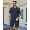 image:imageCOOFANDY Mens 2 Piece Outfits Casual Cotton Short Sleeve Polo Shirts and Shorts Sets Loose Fit Summer Athletic Track SuitsDark Blue