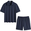 image:imageCOOFANDY Mens 2 Piece Outfits Casual Cotton Short Sleeve Polo Shirts and Shorts Sets Loose Fit Summer Athletic Track SuitsDark Blue