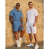 image:imageCOOFANDY Mens 2 Piece Outfits Casual Cotton Short Sleeve Polo Shirts and Shorts Sets Loose Fit Summer Athletic Track SuitsGrey Blue
