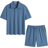 image:imageCOOFANDY Mens 2 Piece Outfits Casual Cotton Short Sleeve Polo Shirts and Shorts Sets Loose Fit Summer Athletic Track SuitsGrey Blue