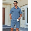 image:imageCOOFANDY Mens 2 Piece Outfits Casual Cotton Short Sleeve Polo Shirts and Shorts Sets Loose Fit Summer Athletic Track SuitsGrey Blue