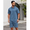 image:imageCOOFANDY Mens 2 Piece Outfits Casual Cotton Short Sleeve Polo Shirts and Shorts Sets Loose Fit Summer Athletic Track SuitsGrey Blue