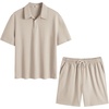 image:imageCOOFANDY Mens 2 Piece Outfits Casual Cotton Short Sleeve Polo Shirts and Shorts Sets Loose Fit Summer Athletic Track SuitsKhaki