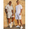 image:imageCOOFANDY Mens 2 Piece Outfits Casual Cotton Short Sleeve Polo Shirts and Shorts Sets Loose Fit Summer Athletic Track SuitsKhaki