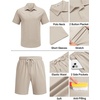 image:imageCOOFANDY Mens 2 Piece Outfits Casual Cotton Short Sleeve Polo Shirts and Shorts Sets Loose Fit Summer Athletic Track SuitsKhaki
