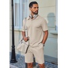 image:imageCOOFANDY Mens 2 Piece Outfits Casual Cotton Short Sleeve Polo Shirts and Shorts Sets Loose Fit Summer Athletic Track SuitsKhaki