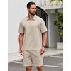 image:imageCOOFANDY Mens 2 Piece Outfits Casual Cotton Short Sleeve Polo Shirts and Shorts Sets Loose Fit Summer Athletic Track SuitsKhaki