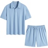 image:imageCOOFANDY Mens 2 Piece Outfits Casual Cotton Short Sleeve Polo Shirts and Shorts Sets Loose Fit Summer Athletic Track SuitsLight Blue