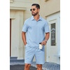 image:imageCOOFANDY Mens 2 Piece Outfits Casual Cotton Short Sleeve Polo Shirts and Shorts Sets Loose Fit Summer Athletic Track SuitsLight Blue