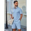 image:imageCOOFANDY Mens 2 Piece Outfits Casual Cotton Short Sleeve Polo Shirts and Shorts Sets Loose Fit Summer Athletic Track SuitsLight Blue