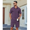 image:imageCOOFANDY Mens 2 Piece Outfits Casual Cotton Short Sleeve Polo Shirts and Shorts Sets Loose Fit Summer Athletic Track SuitsPurple