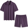 image:imageCOOFANDY Mens 2 Piece Outfits Casual Cotton Short Sleeve Polo Shirts and Shorts Sets Loose Fit Summer Athletic Track SuitsPurple