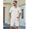 image:imageCOOFANDY Mens 2 Piece Outfits Casual Cotton Short Sleeve Polo Shirts and Shorts Sets Loose Fit Summer Athletic Track SuitsWhite
